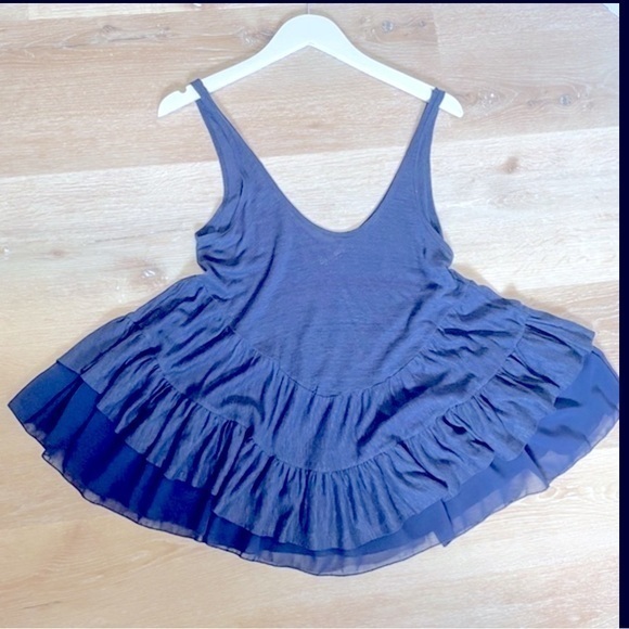 Basically Me Navy Tank Top Spaghetti Strap with Ruffle Hem Size Small - Picture 3 of 7